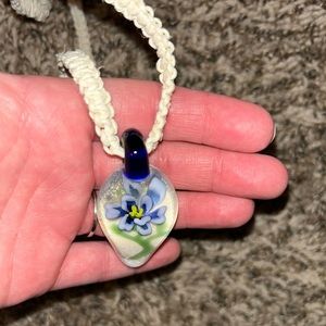 New, Goregous unworn blown glass flower necklace or charm or keychain